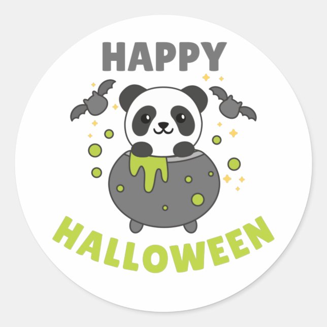 Sticker Rond Panda Halloween Halloween Chaudron Chaudron Classi (Devant)