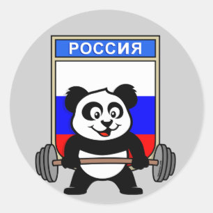 Sticker Rond Panda haltérophile Russie