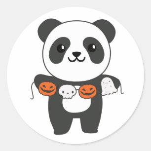Sticker Rond Panda Happy Halloween Citrouille Chat costume clas