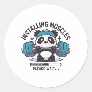 Sticker Rond Panda Installation Muscles Veuillez Attendre Poids
