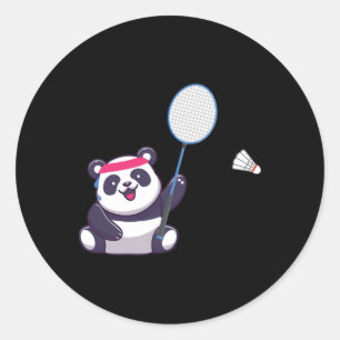 Sticker Rond Panda Jouer Badminton Funny Sports Joueur Entraîne