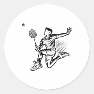 Sticker Rond Panda Jouer Badminton Player Navette