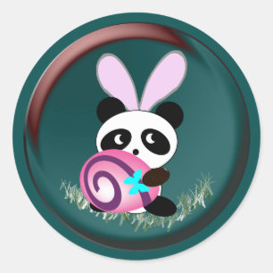 Sticker Rond Panda lapin de Pâques