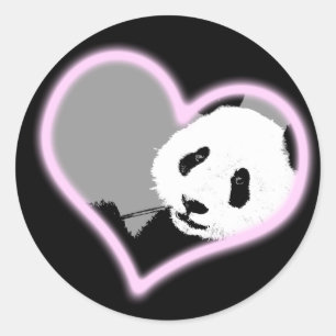 Sticker Rond panda love. lumière néon.