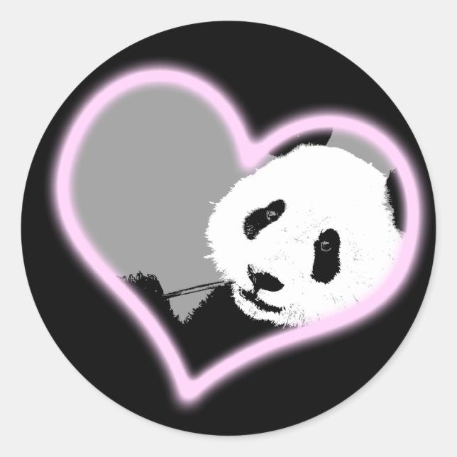 Sticker Rond panda love. néon light. (Devant)