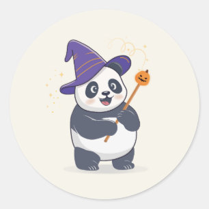 Sticker Rond Panda Magicien Fantaisiste avec Chapeau Magique
