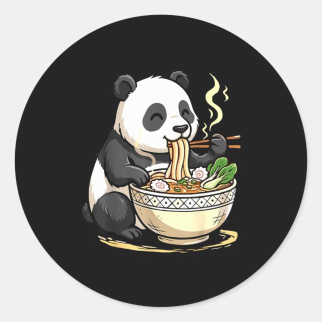Sticker Rond Panda mangeant des nouilles Ramen drôles  (Devant)