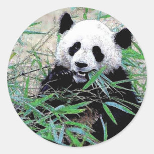 Sticker Rond Panda Manger Feuilles