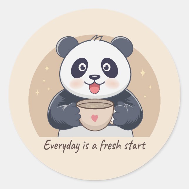 Sticker Rond Panda Mignon avec Café (Devant)