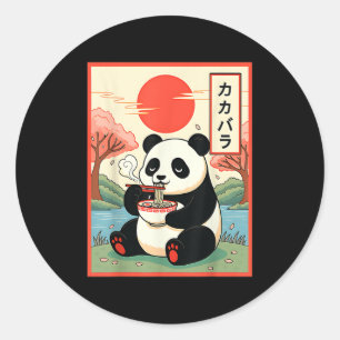 Sticker Rond Panda Mignon Mangeant des Ramen Nouilles Japonaise