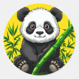 Sticker Rond 💚 Panda Mignon Pour Décoration Amusante Quotidien