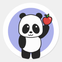 Panda mignonne avec une pomme rouge brillante