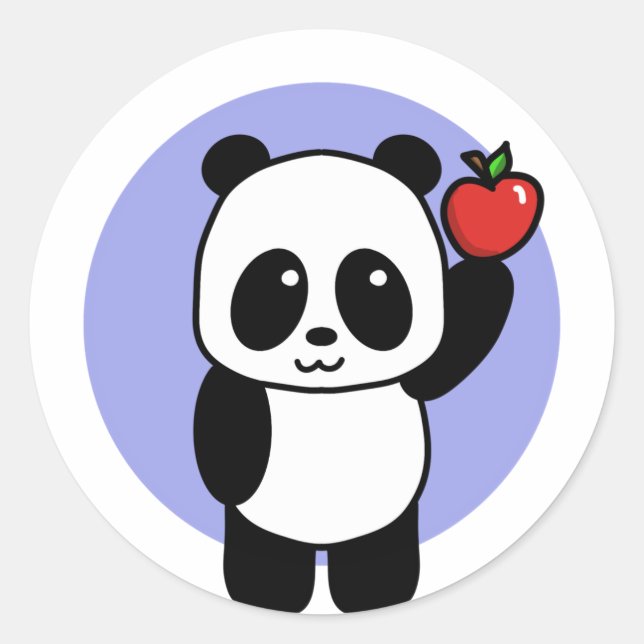 Sticker Rond Panda mignonne avec une pomme rouge brillante (Devant)