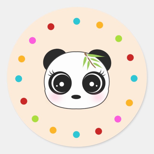 Sticker Rond Panda mignonne, cercle de pois (Devant)