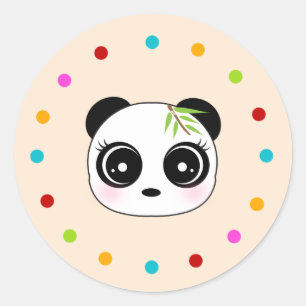 Sticker Rond Panda mignonne, cercle de pois