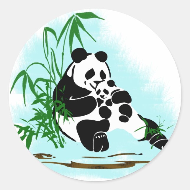 Sticker Rond Panda Momma et bébé (Devant)