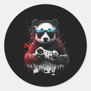 Sticker Rond Panda Music Dj Contrôleur Jeux Panda