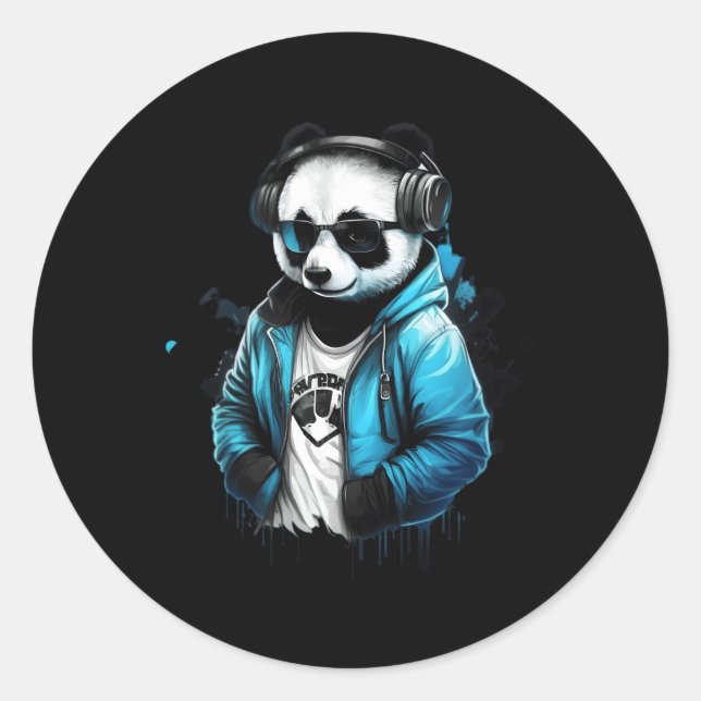 Sticker Rond Panda Music Dj Contrôleur Jeux Panda (Devant)