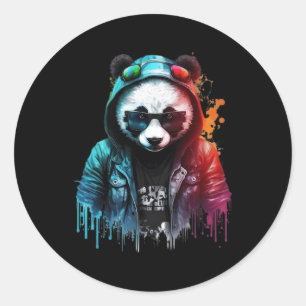 Sticker Rond Panda Music Dj Contrôleur Jeux Panda