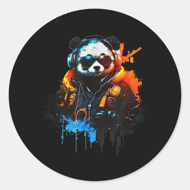 Sticker Rond Panda Music Dj Contrôleur Jeux Panda (Devant)