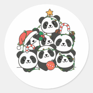 Sticker Rond Panda Noël Arbre drôle Animal Noël