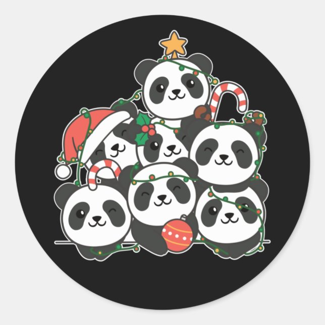 Sticker Rond Panda Noël Arbre drôle Animal Noël Classi (Devant)