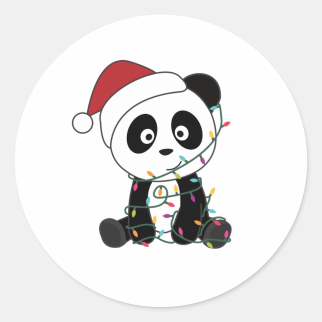 Sticker Rond Panda Noël Neige Animaux d'hiver Pandas (Devant)
