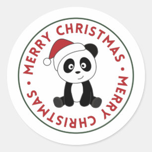 Sticker Rond Panda Noël Neige hiver Animaux Pandas Classique