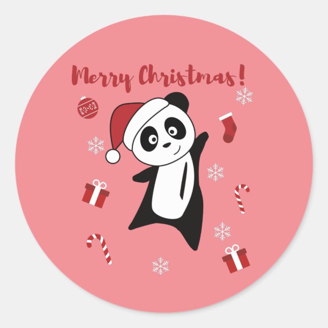 Sticker Rond Panda Noël Neige hiver Animaux Pandas Classique (Devant)