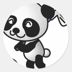 Sticker Rond panda ours mignon animal câlin noir blanc doux
