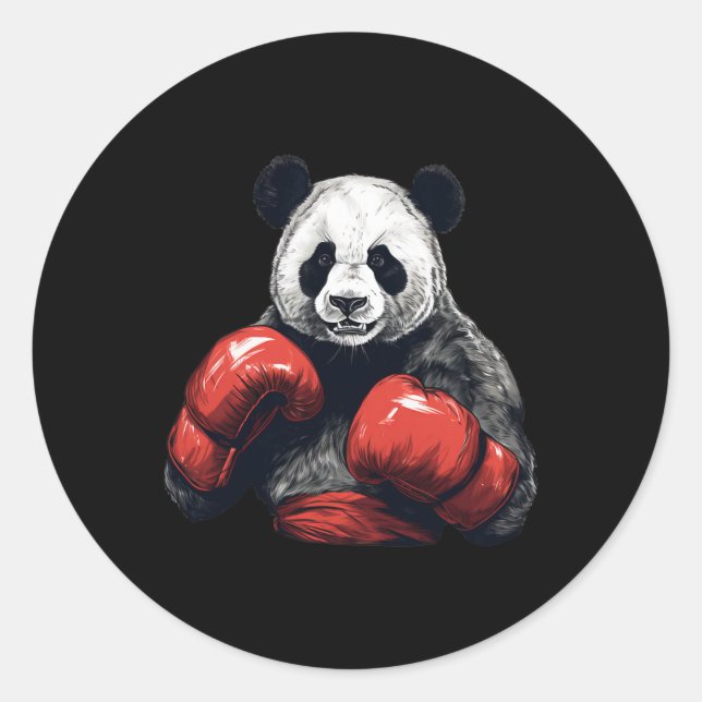 Sticker Rond Panda Ours Portant Des Gants De Boxe - Boxe Drôle (Devant)