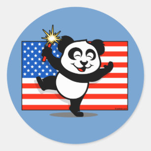Sticker Rond Panda patriotique avec drapeau américain