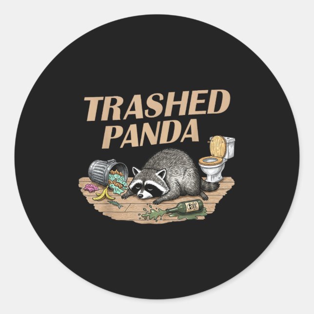 Sticker Rond Panda Raton Laveur Dégradé Drôle Devient Ivre Mème (Devant)