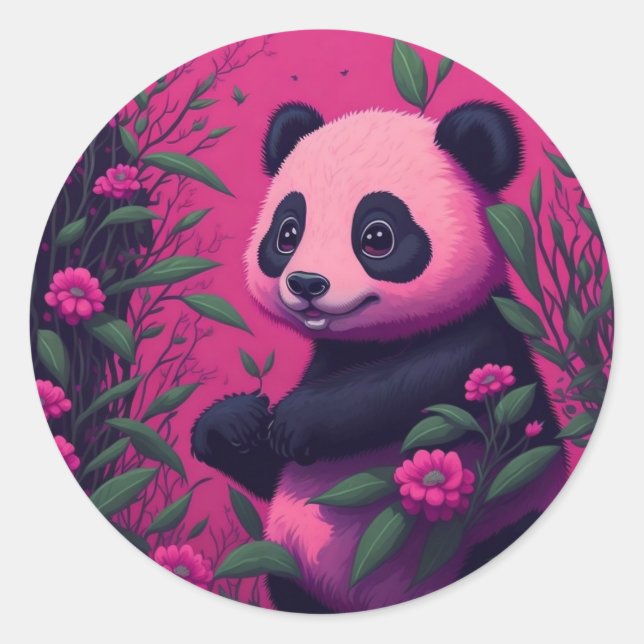 Sticker Rond Panda Rose Coloré (Devant)