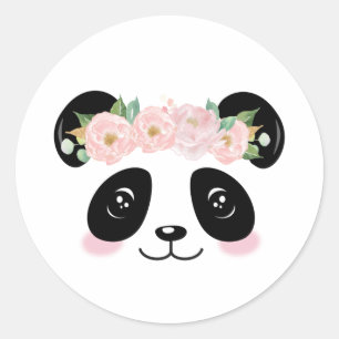 Sticker Rond Panda rose floral mignonne fête d'anniversaire Fav