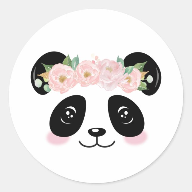 Sticker Rond Panda rose floral mignonne fête d'anniversaire Fav (Devant)