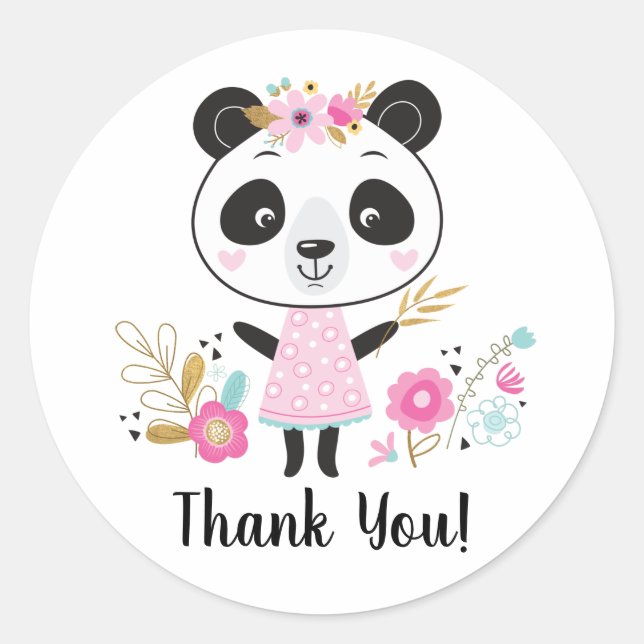 Sticker Rond Panda rose Merci adorable fille (Devant)