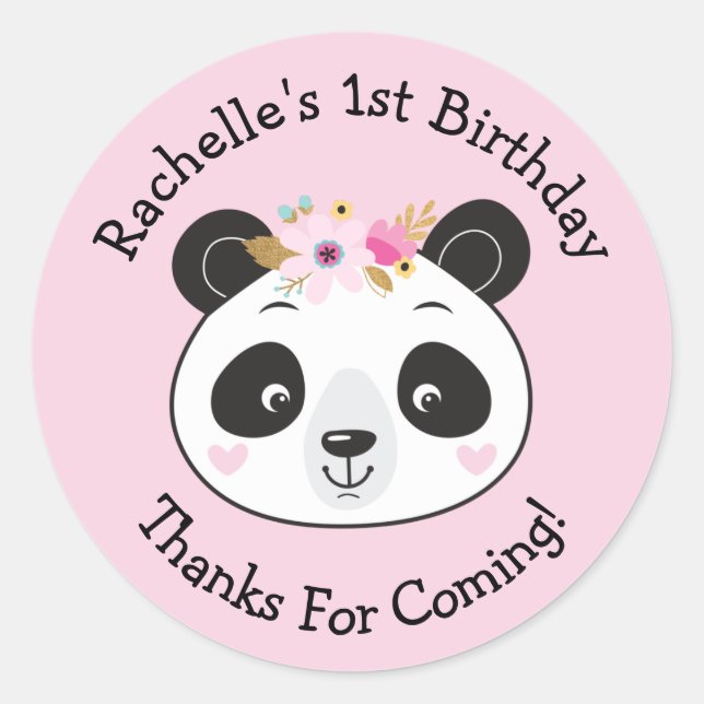 Sticker Rond Panda rose mignonne Visage 1er fête d'anniversaire (Devant)