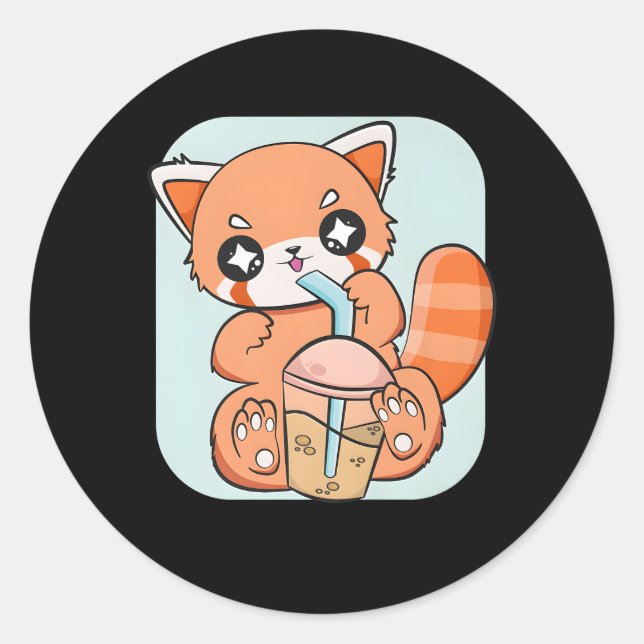 Sticker Rond Panda Rouge Boba Anime Pearl Thé de bulle (Devant)