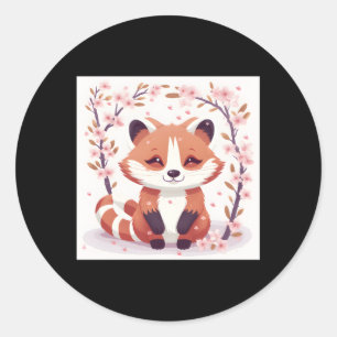 Sticker Rond Panda rouge cerise en fleur Adorable