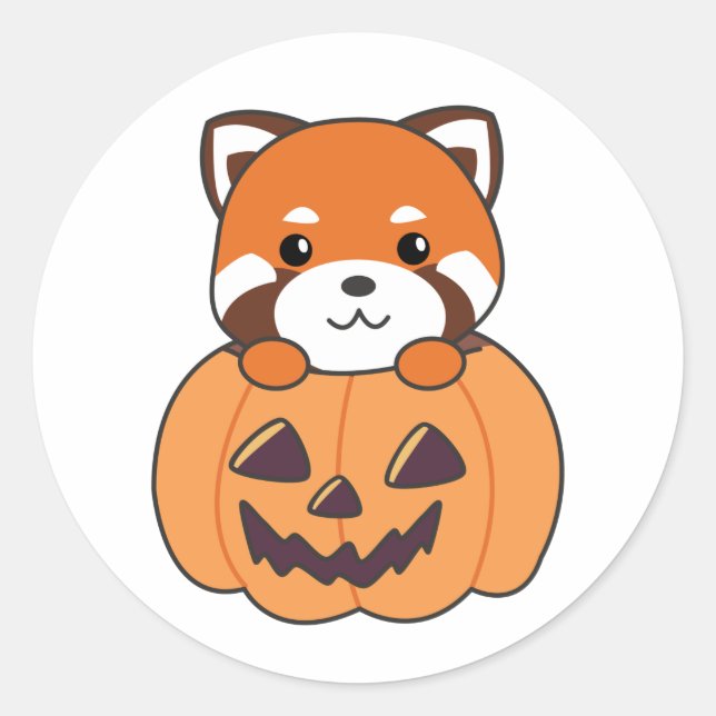 Sticker Rond Panda Rouge En Pandas Citrouille Cute Halloween C  (Devant)