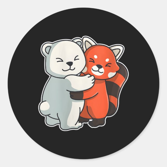 Sticker Rond Panda Rouge Et Ours Polaire Animaux Attaques Anima (Devant)