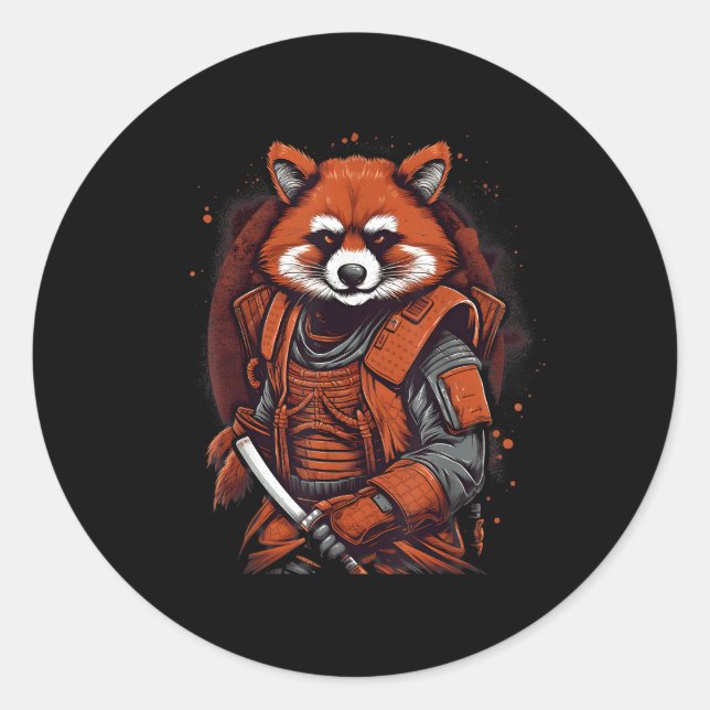 Sticker Rond Panda rouge japonais samouraï (Devant)