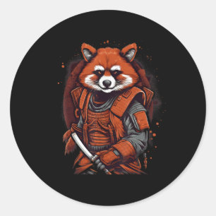 Sticker Rond Panda rouge japonais samouraï