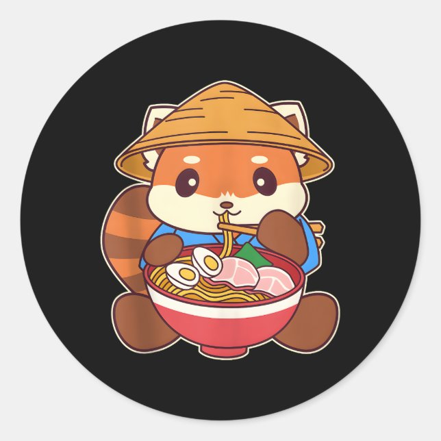 Sticker Rond Panda Rouge Kawaii Mangeant Une nouille Ra (Devant)