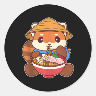 Sticker Rond Panda Rouge Kawaii Mangeant Une nouille Ra