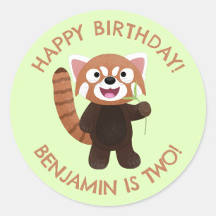 Sticker Rond Panda rouge mignon personnalisées anniversaire de 