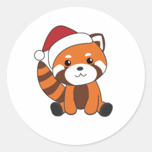 Sticker Rond Panda Rouge Noël Neige Animaux d'hiver Pandas