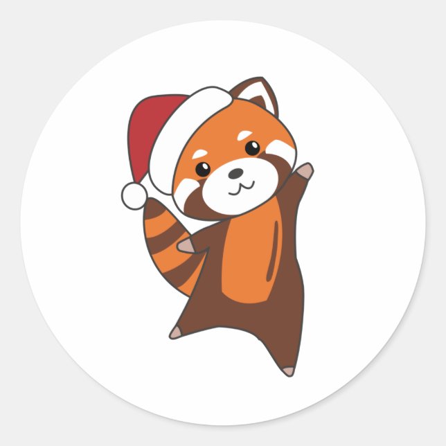 Sticker Rond Panda Rouge Noël Neige Animaux d'hiver Pandas (Devant)
