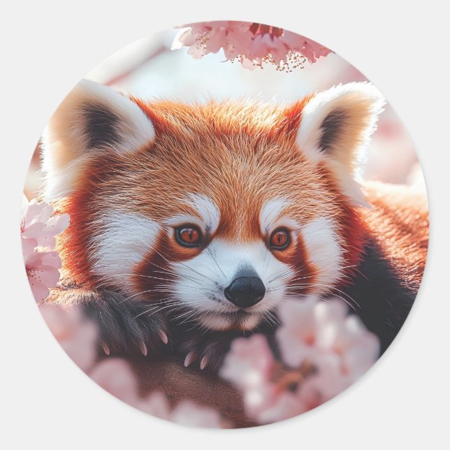 Sticker Rond Panda Rouge Parmi Les Fleurs De Cerisiers (Devant)